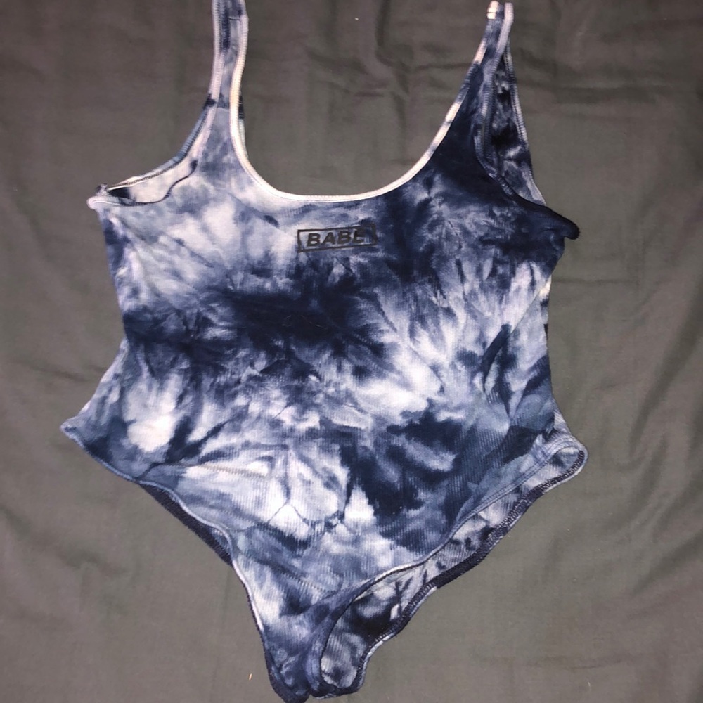dark blue & white tie dye tank top body suit